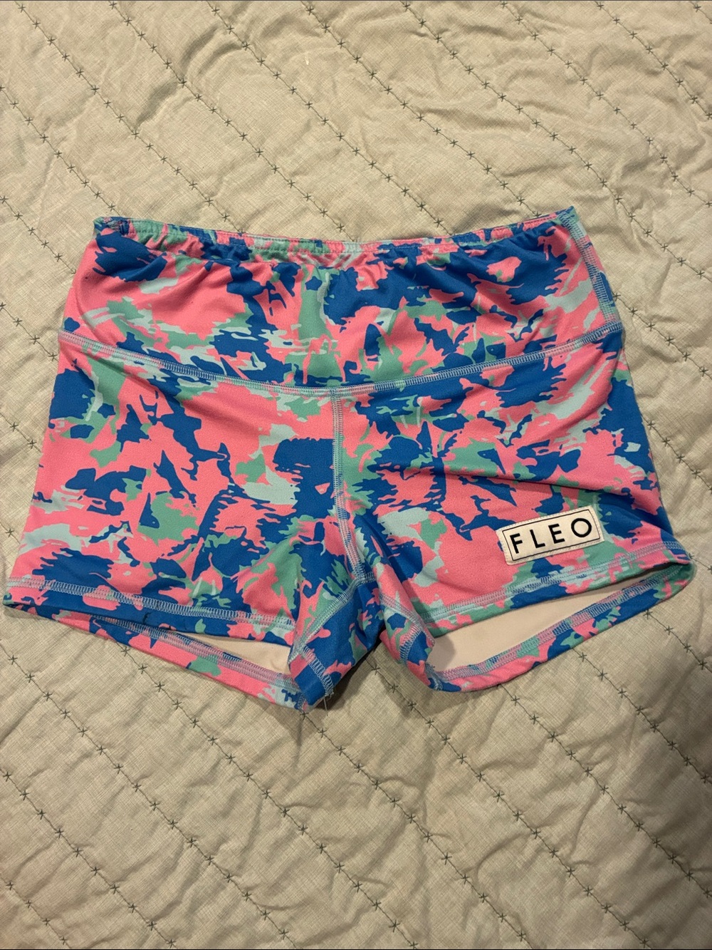 Fleo Women's Athletic Shorts in Pink, Blue & Mint Camo Print